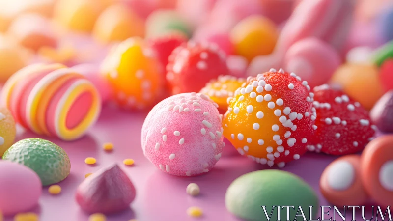 Vibrant Candy Composition with Pearl-Studded Spheres.