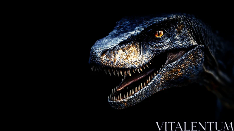 Predatory raptor head glows with fierce golden eyes