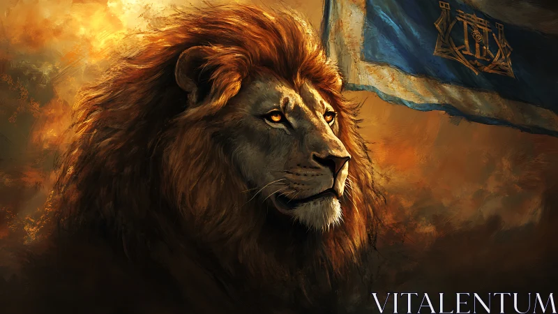 Majestic lion portrait rendered in dramatic painterly lighting