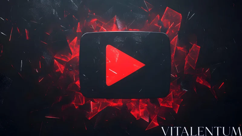 YouTube logo with glowing red shards in digital abstract style.
