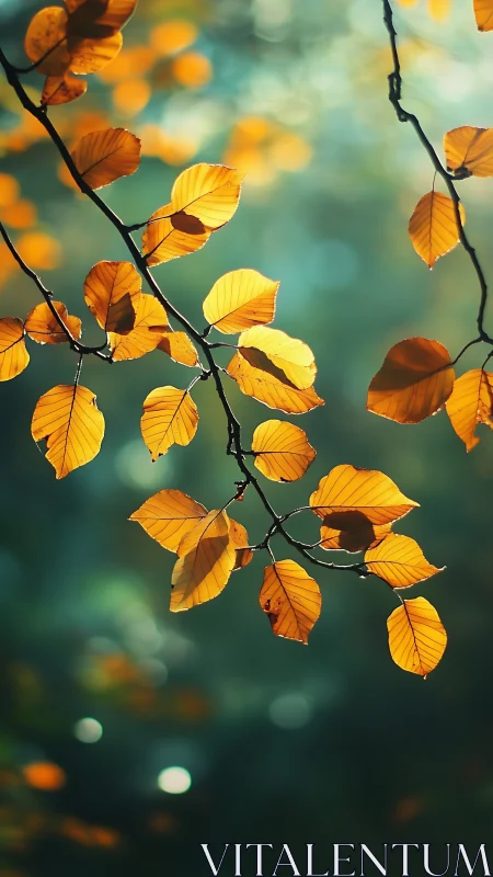 Sunlit deciduous leaves are shown against soft bokeh background