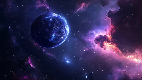 Illuminated exoplanet orbits within high-contrast violet nebular field