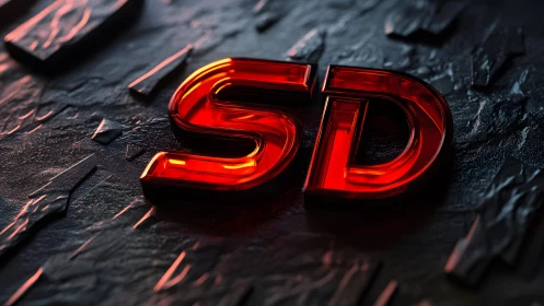 Futuristic Red 3D SD Letters on Dark Textured Background.