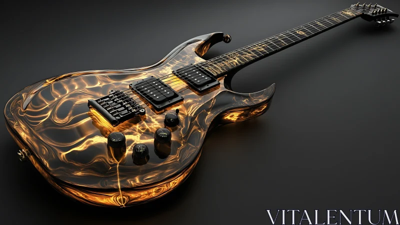 Luminous electric guitar glows with swirling molten light