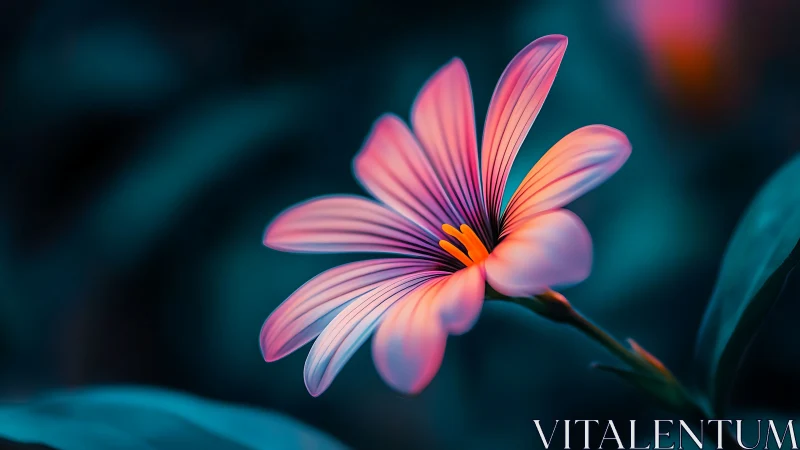Pink and orange flower with gradient neon lighting effect