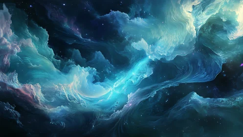 Nebulous cosmic cloud formations in deep space field.