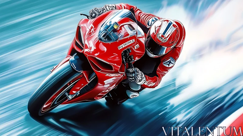 Scarlet superbike slices the racetrack in a painted blur