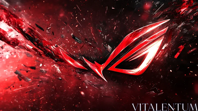 Shattered crimson emblem in explosive digital motion design.