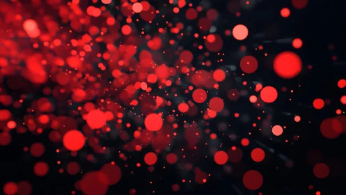 Dynamic Red Particle Burst on Dark Abstract Background.