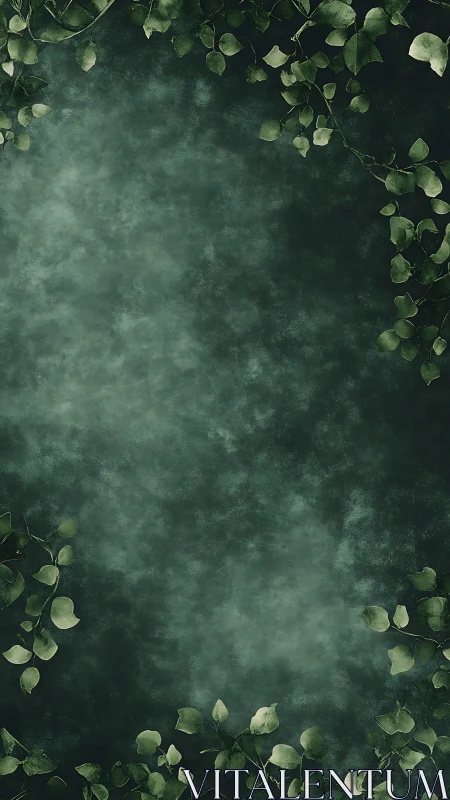 Soft green foliage frames a calm abstract background space