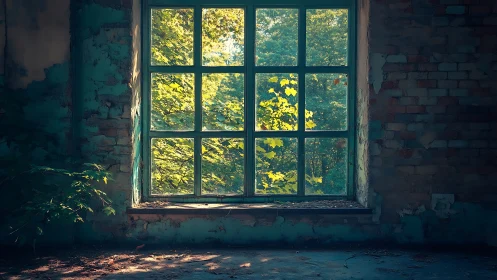Soft sunlight spills through a worn window into quiet ruins