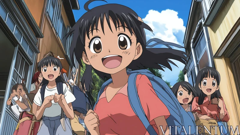 Sunlit schoolyard stampede of bright-eyed anime adventurers.