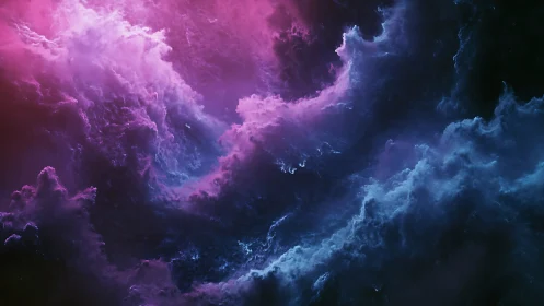 Cosmic nebula vortex glows with vivid magenta and cyan light.