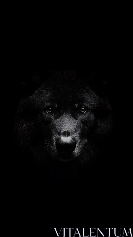 Black wolf portrait emerges from void in stark low key