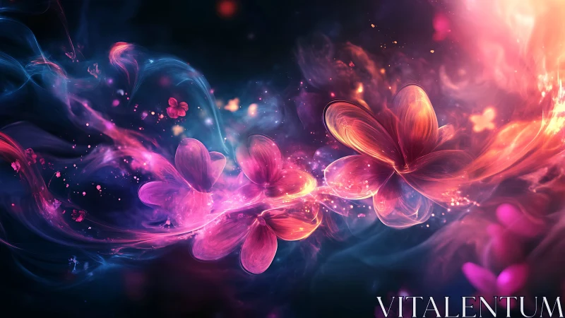 Radiant neon butterflies swirl through luminous cosmic haze