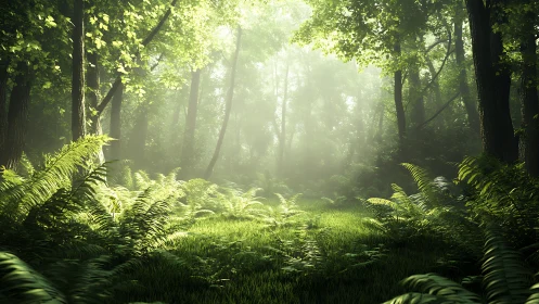 Verdant Cathedral: Enchanted Forest Bathed in Ethereal Sunlight.