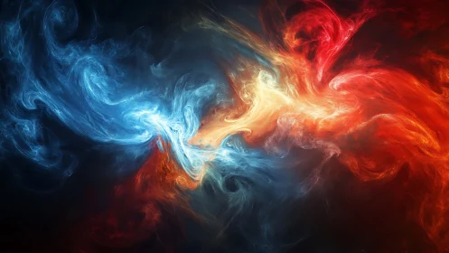 Turbulent chromatic vortex of colliding thermal plasma fields.