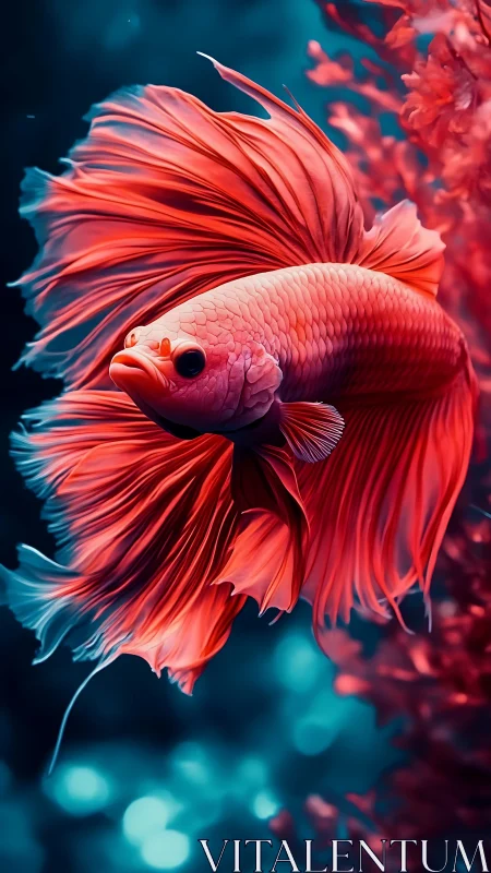 Digital painting study of crimson betta fish in motion.