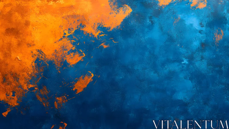 Bold Abstract Painting with Vibrant Orange and Deep Blue Textures.