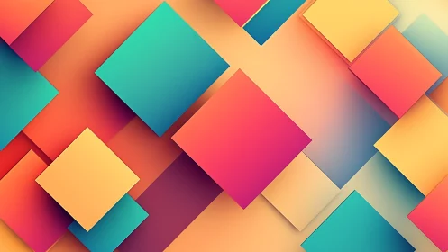 Geometric gradient squares in layered abstract depth design.