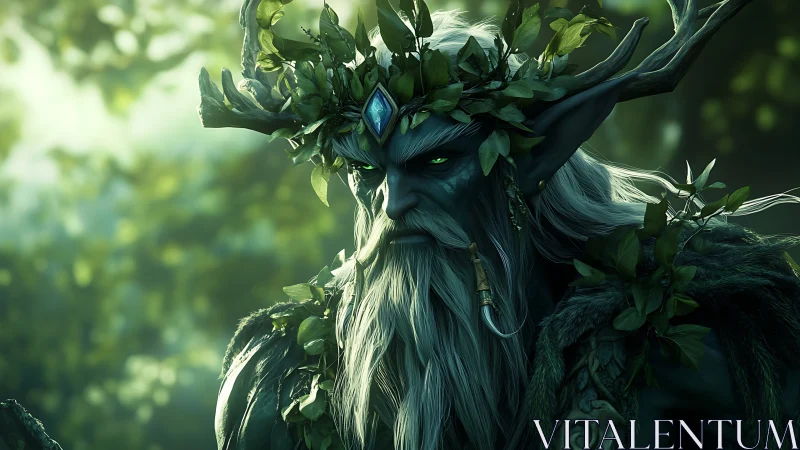 Emerald Antlered Forest King brooding in leafy twilight.