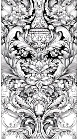 Ornate baroque floral scrollwork in mirrored ink illustration