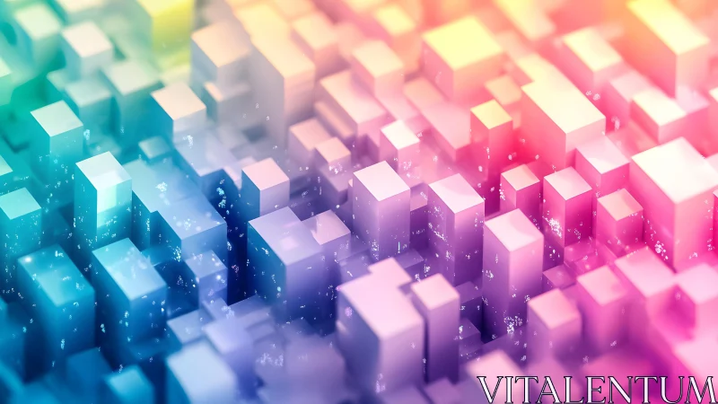 Abstract 3D Cubes in Vibrant Pastel Gradient Digital Art.