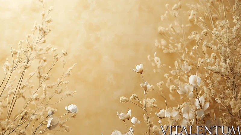 Soft white blossoms emerge amid golden dried grasses and delicate seed heads.