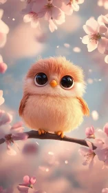 Downy-eyed spring owl perched in drifting blossom daydream.