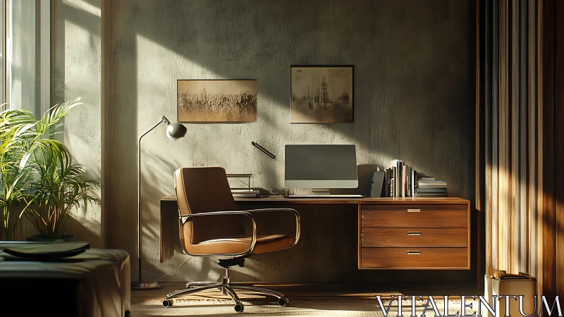 Sunlit studio desk where warm wood and quiet pixels converse.