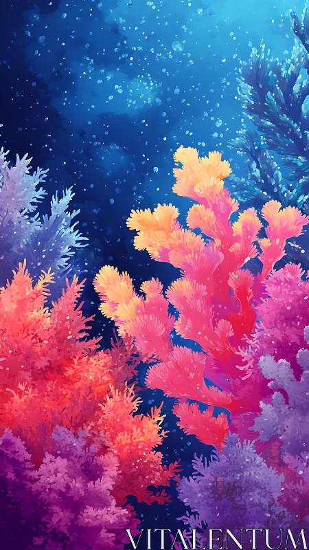 Neon coral choir swaying in a star-splashed midnight sea.