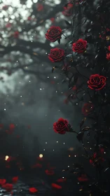 Deep Red Roses in Darkness. Moody Romance.