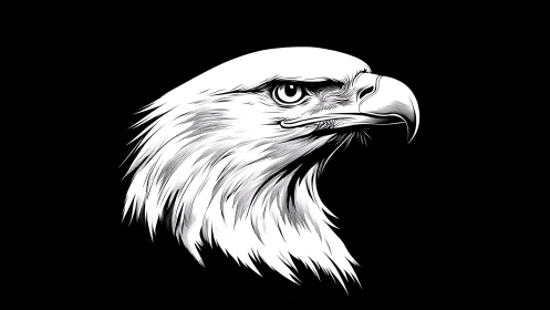 Detailed eagle head illustration in black and white vector style.