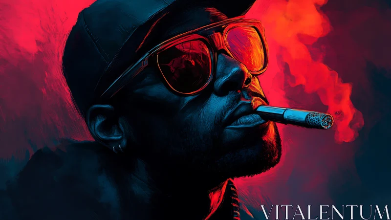 Neon ember swagger in electric red and midnight blue haze.