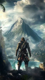 Stormbound rogue surveys the thunder-stitched emerald peak.