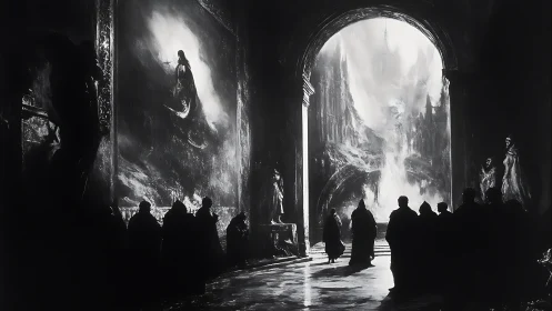 Shadows Gathering Beneath a Luminous Cathedral Gate.