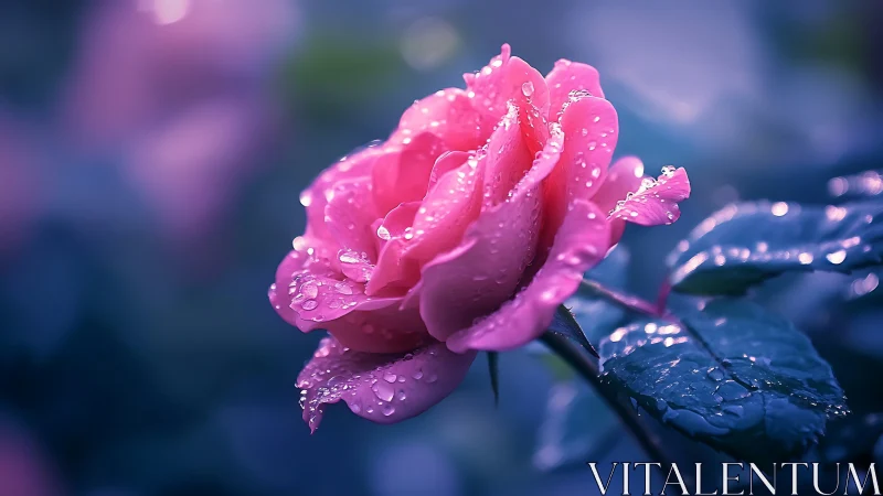 Magenta Bloom Jeweled in Rain: Garden's Glittering Heart.