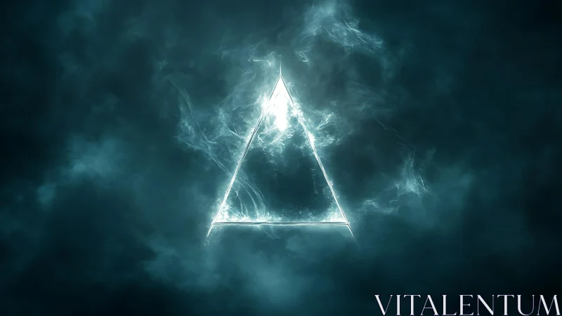 Glowing Triangle in Mystical Fog, Digital Abstract Art.