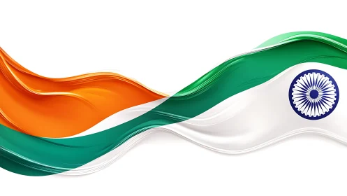 Indian flag tricolor in flowing abstract ribbon design.