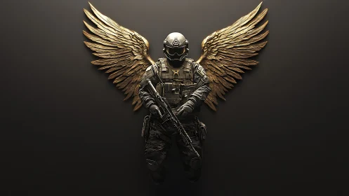 Golden-winged tactical guardian in midnight armored silence.