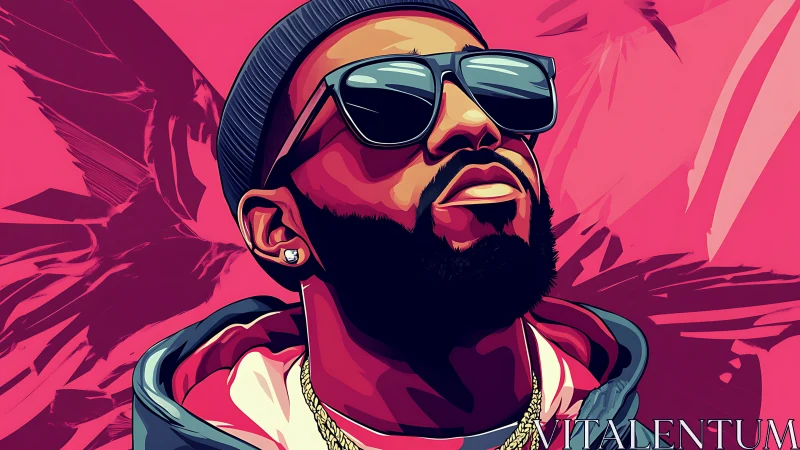 Neon swagger king in bold pink urban dreamscape portrait.