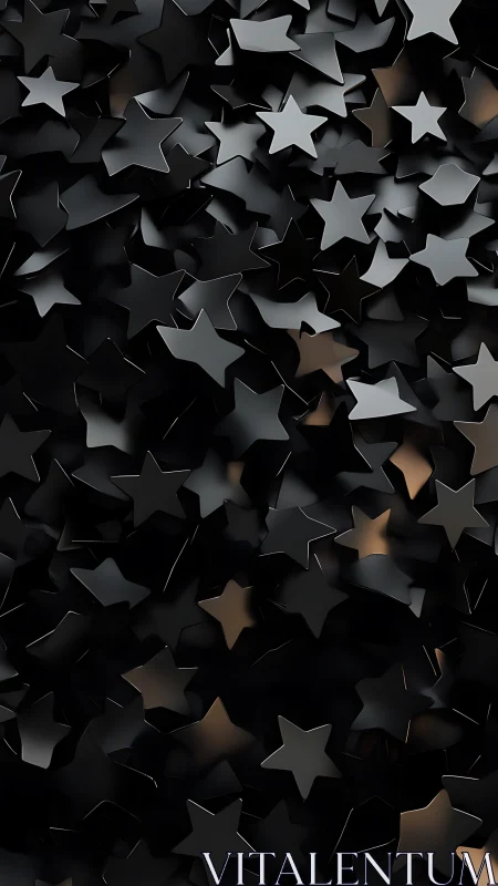 Dense cluster of glossy black star shapes in darkness.