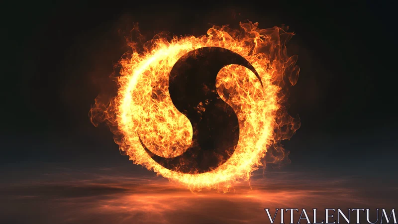 Yin Yang Symbol Engulfed in Flames.