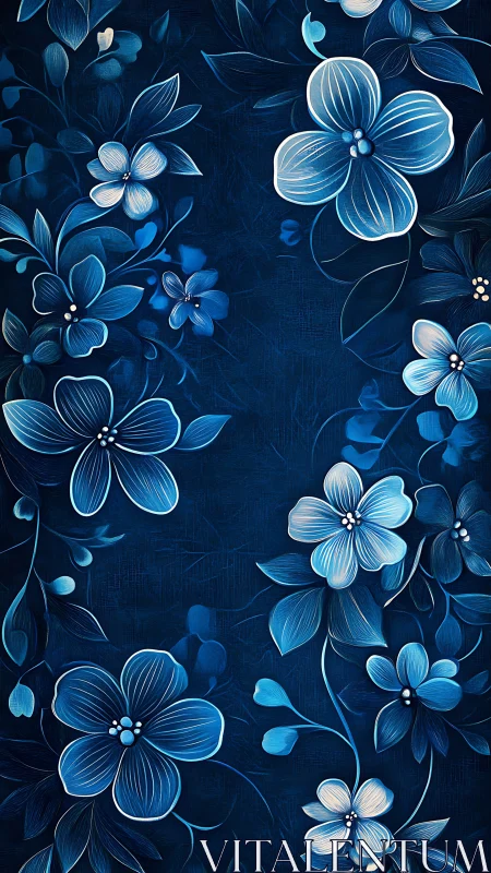 Blue Floral Pattern. Illustrative botanical textile design.