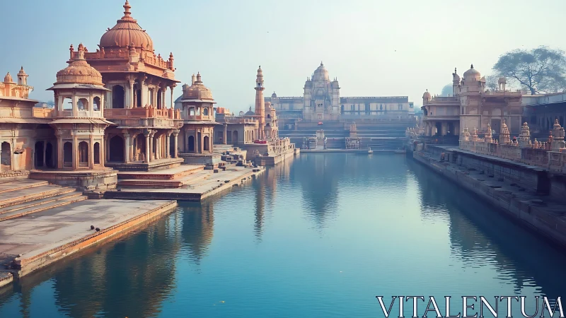 Soft morning light gently embraces a riverside temple city