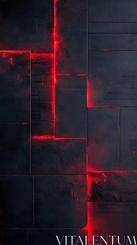 Molten red circuits glowing through midnight-black panels.