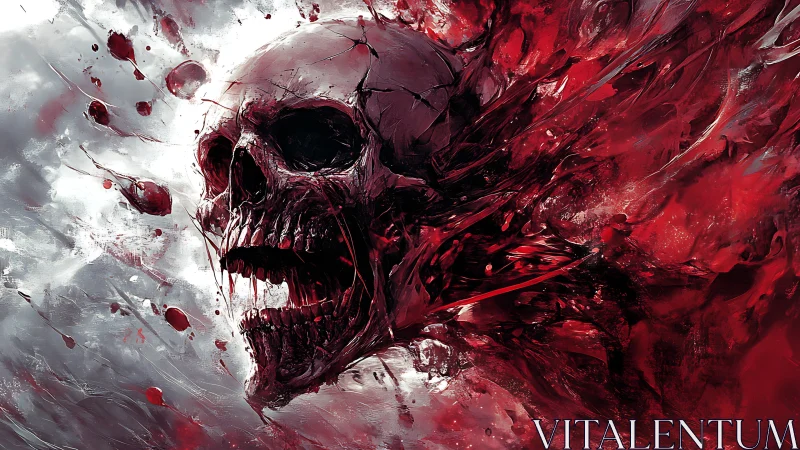 Cranial structure amid dynamic red and white dispersion.