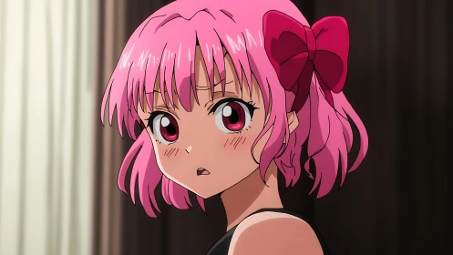 Anime portrait of pink haired girl with expressive lighting.