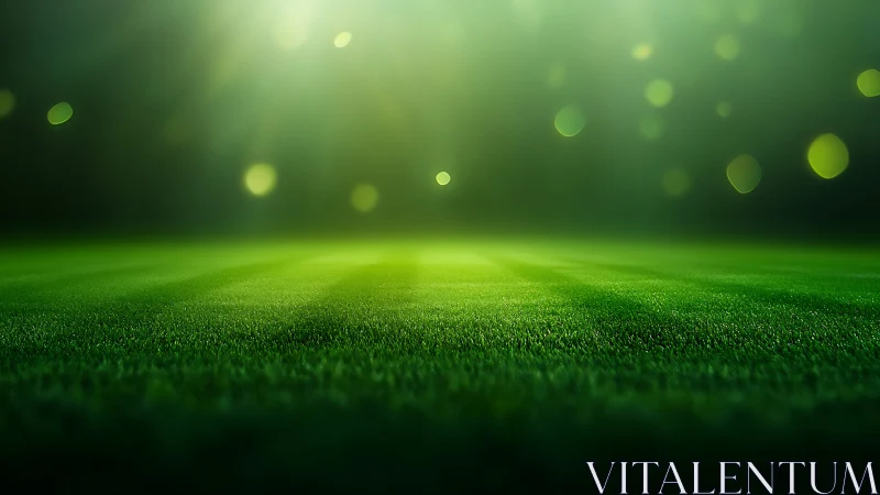 Luminous green field under soft bokeh stadium lights.