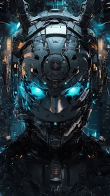 Neon-eyed warforge sentinel crowned in fractured circuitry.